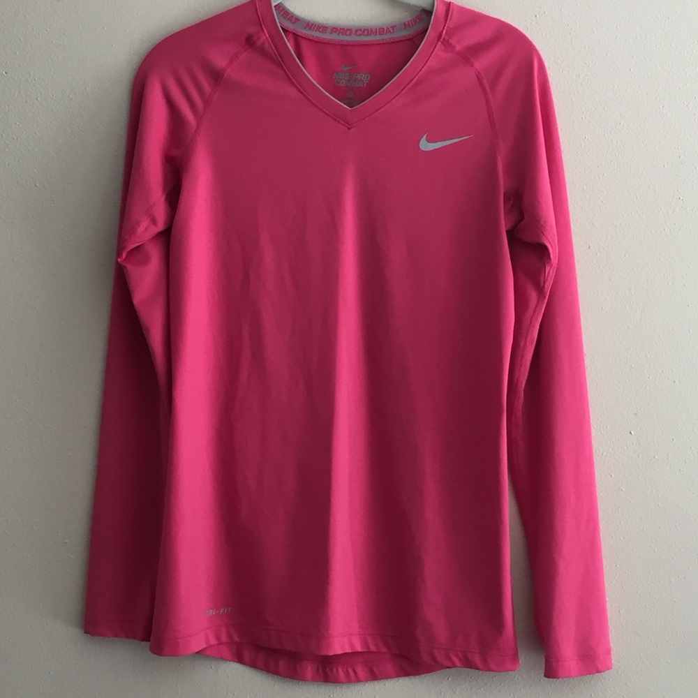 Nike Pro Combat Pink Dro-Fit Long Sleeve Top - S